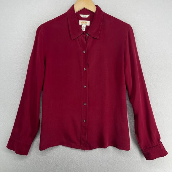 Talbots Tops - TALBOTS Top 14 Petite Stretch Silk Shirt Blouse Button Up Long Sleeve Red Vtg